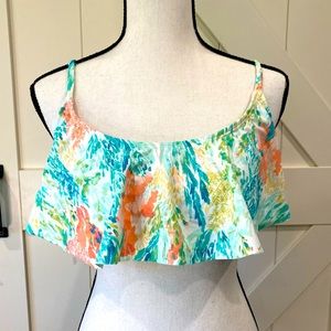 NWT Coral Print Ruffle Bathing Suit Top